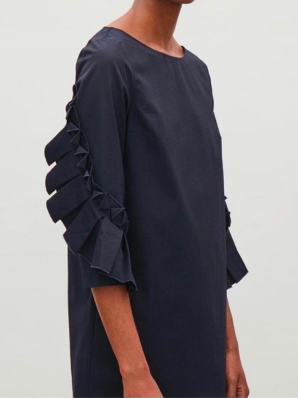 COS Navy Scuba Ruffle-Sleeve Shift Dress with pockets Sz S